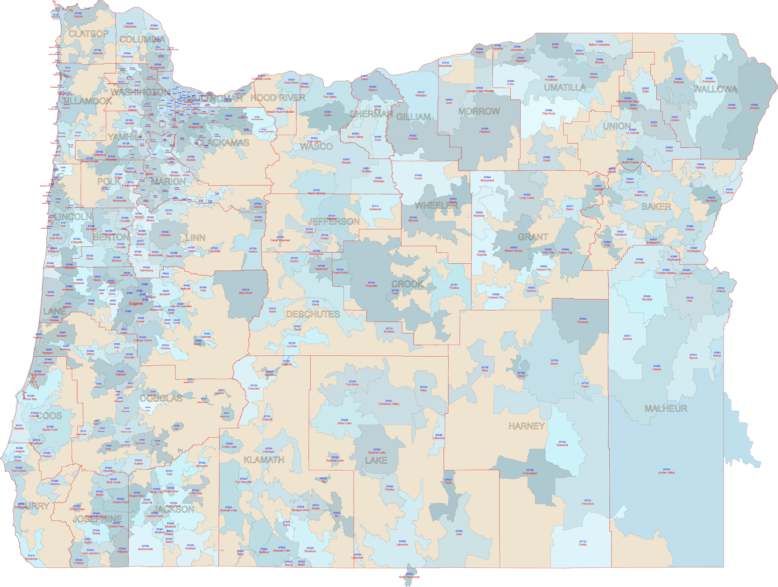 OR ZIP Code With Cities And Counties Your vector maps