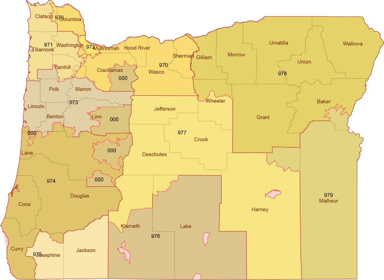 Oregon 3 Digit ZIP Code Map With Counties Vector Map