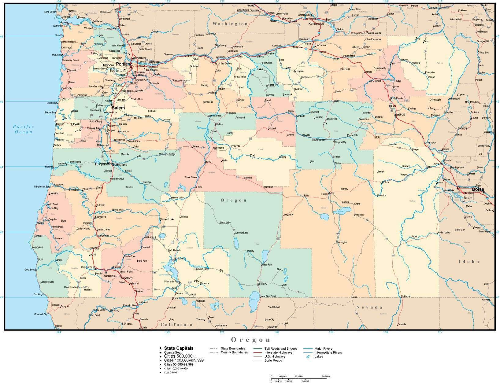 Oregon Adobe Illustrator Map With Counties Cities County Seats Major Roads Oregon Adobe Illustrator Map With Counties Cities County Seats Major Roads