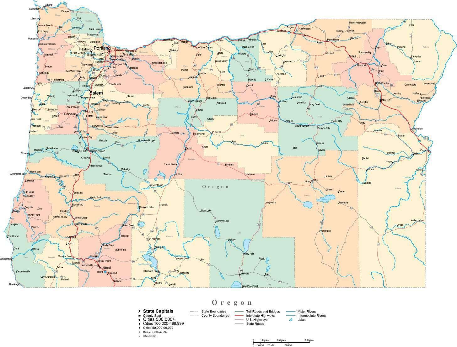 Oregon Digital Vector Map With Counties Major Cities Roads Rivers Lakes Oregon Digital Vector Map With Counties Major Cities Roads Rivers Lakes