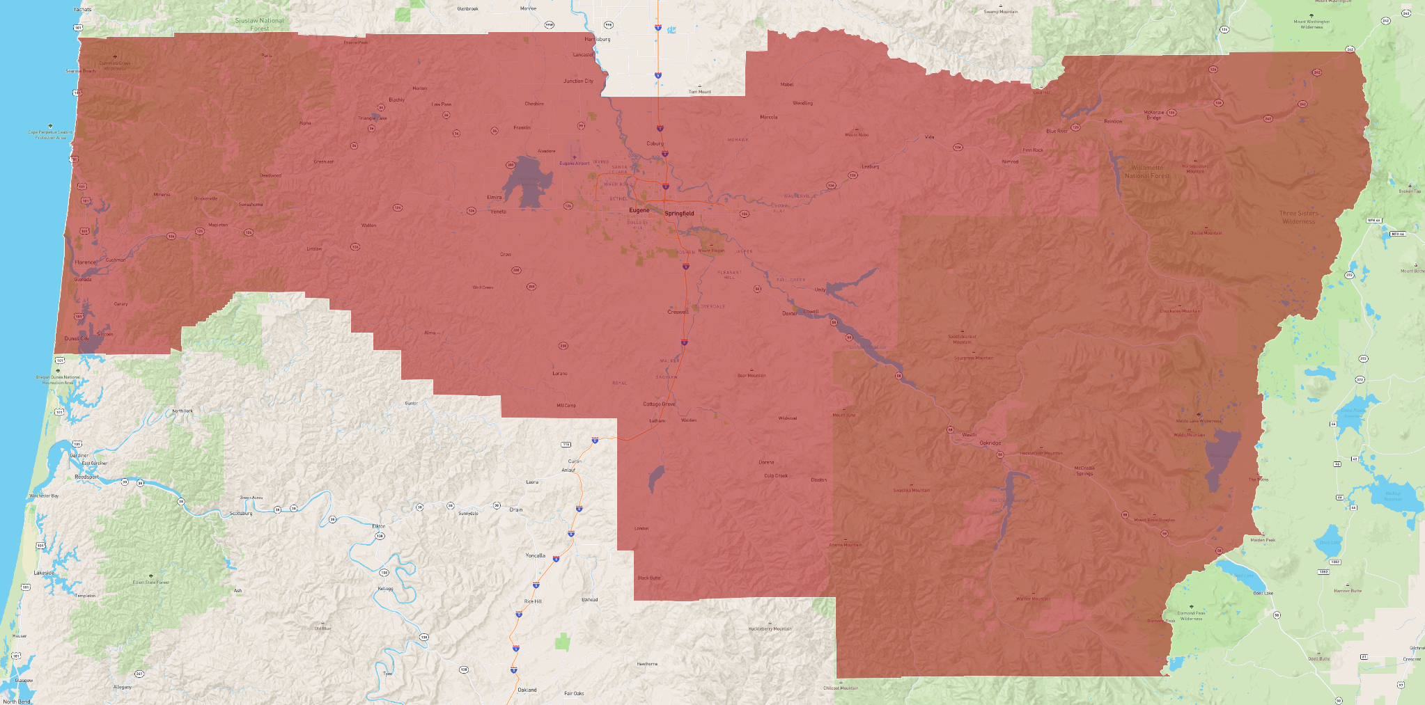 lane county map oregon