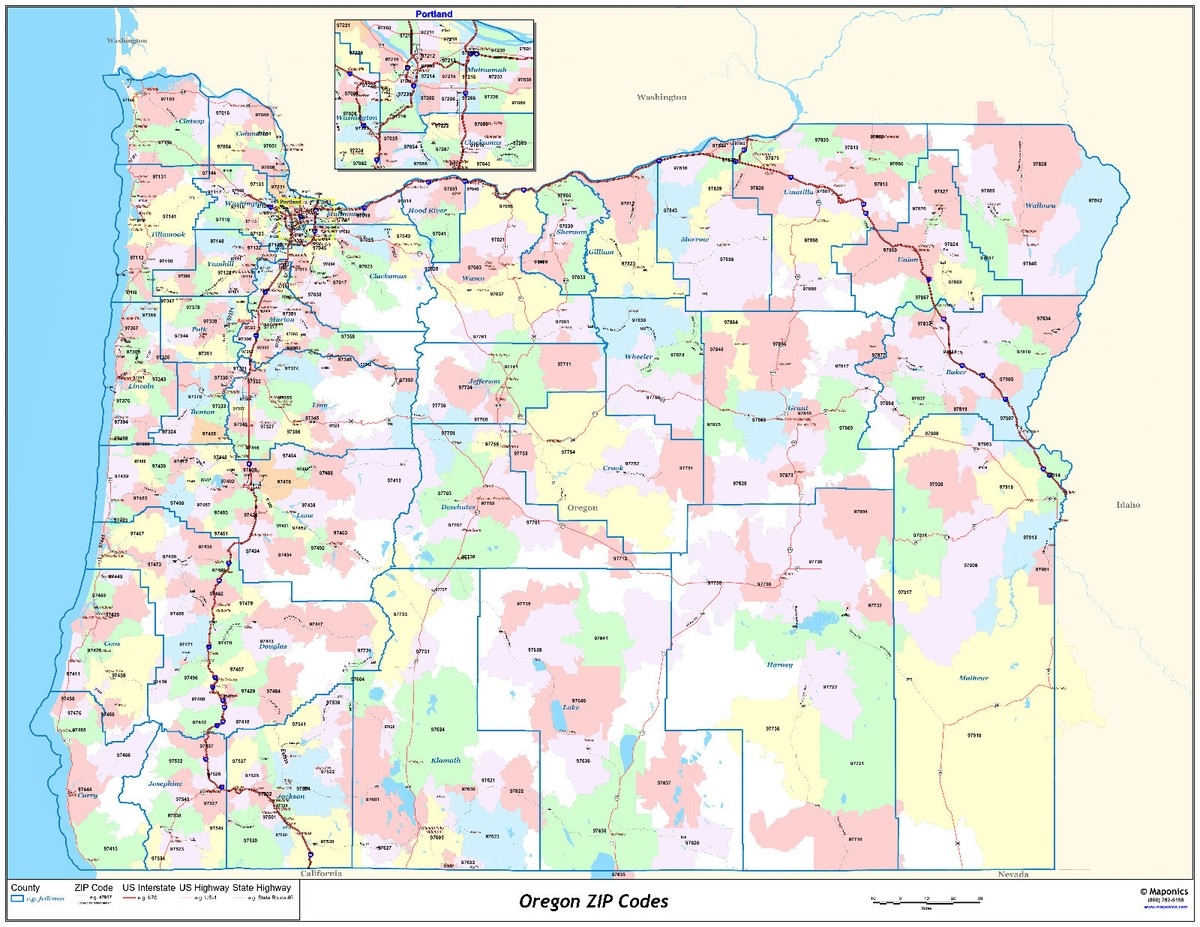 oregon county map with zip codes