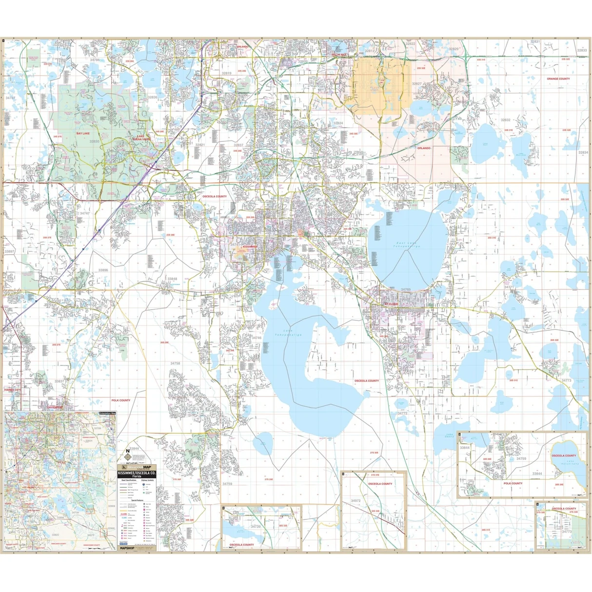 Osceola Co Kissimmee FL Wall Map Shop City County Maps Ultimate Globes
