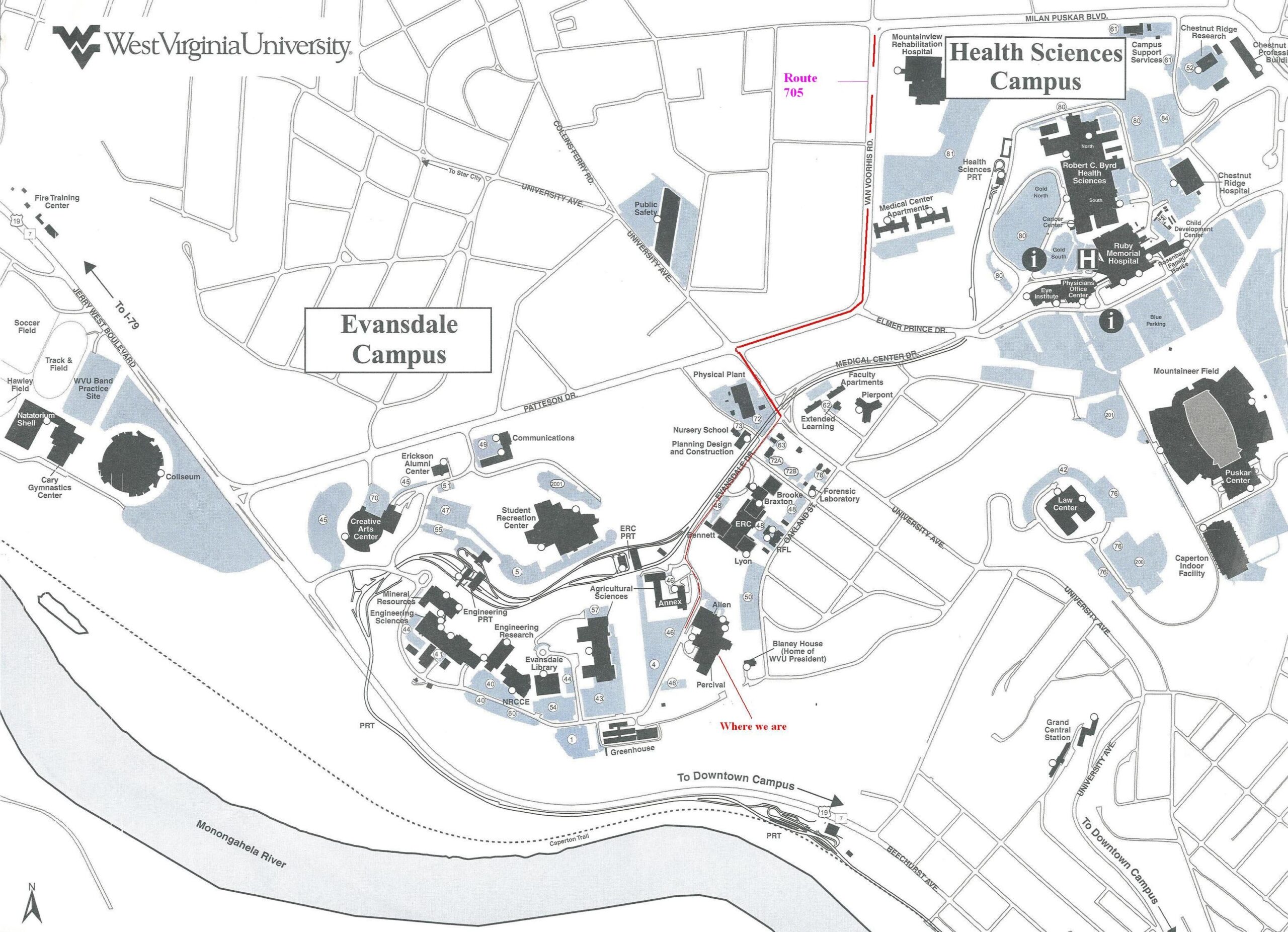west virginia university campus map