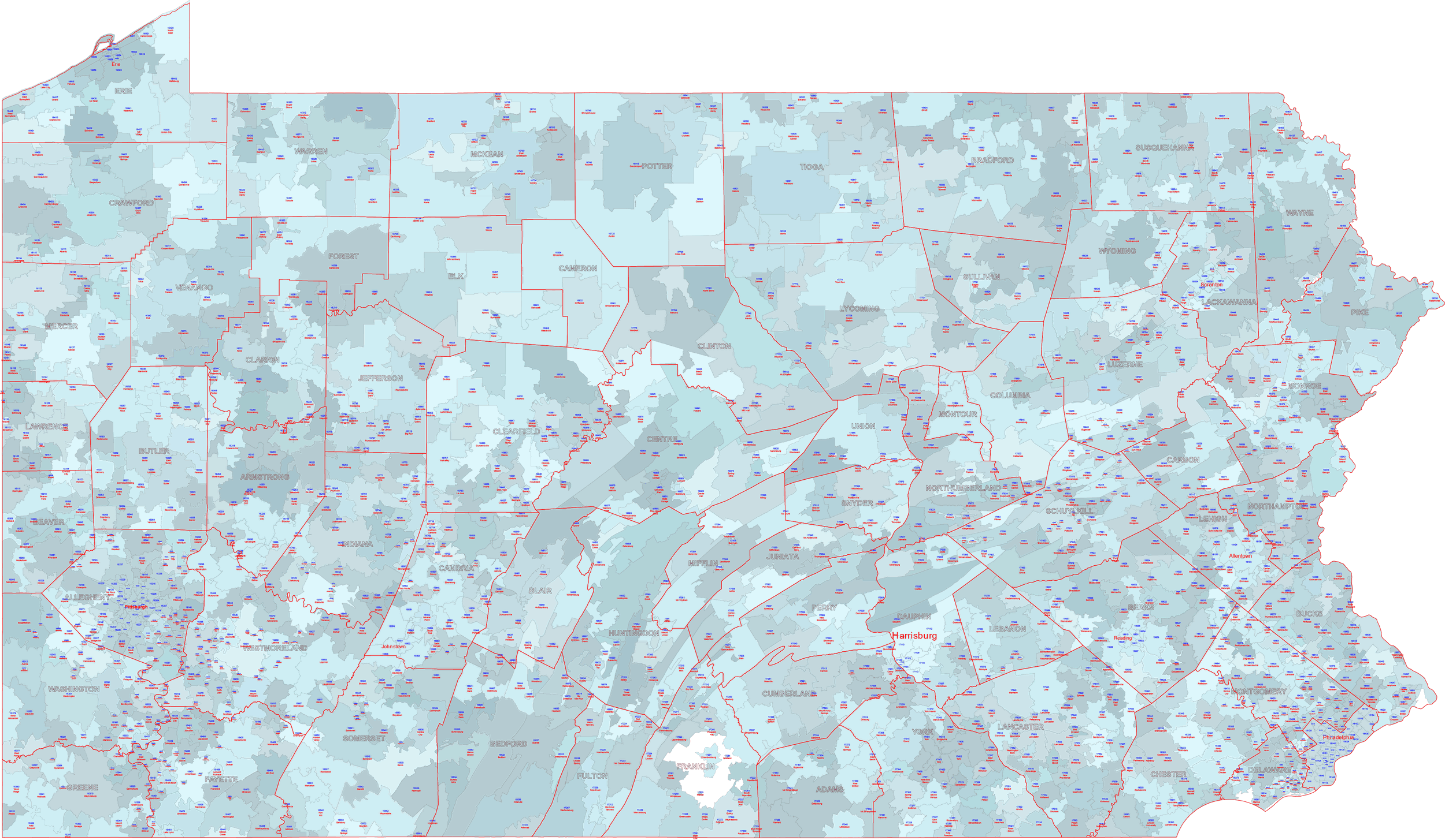 PA ZIP Code Map With Cities Counties Your vector maps