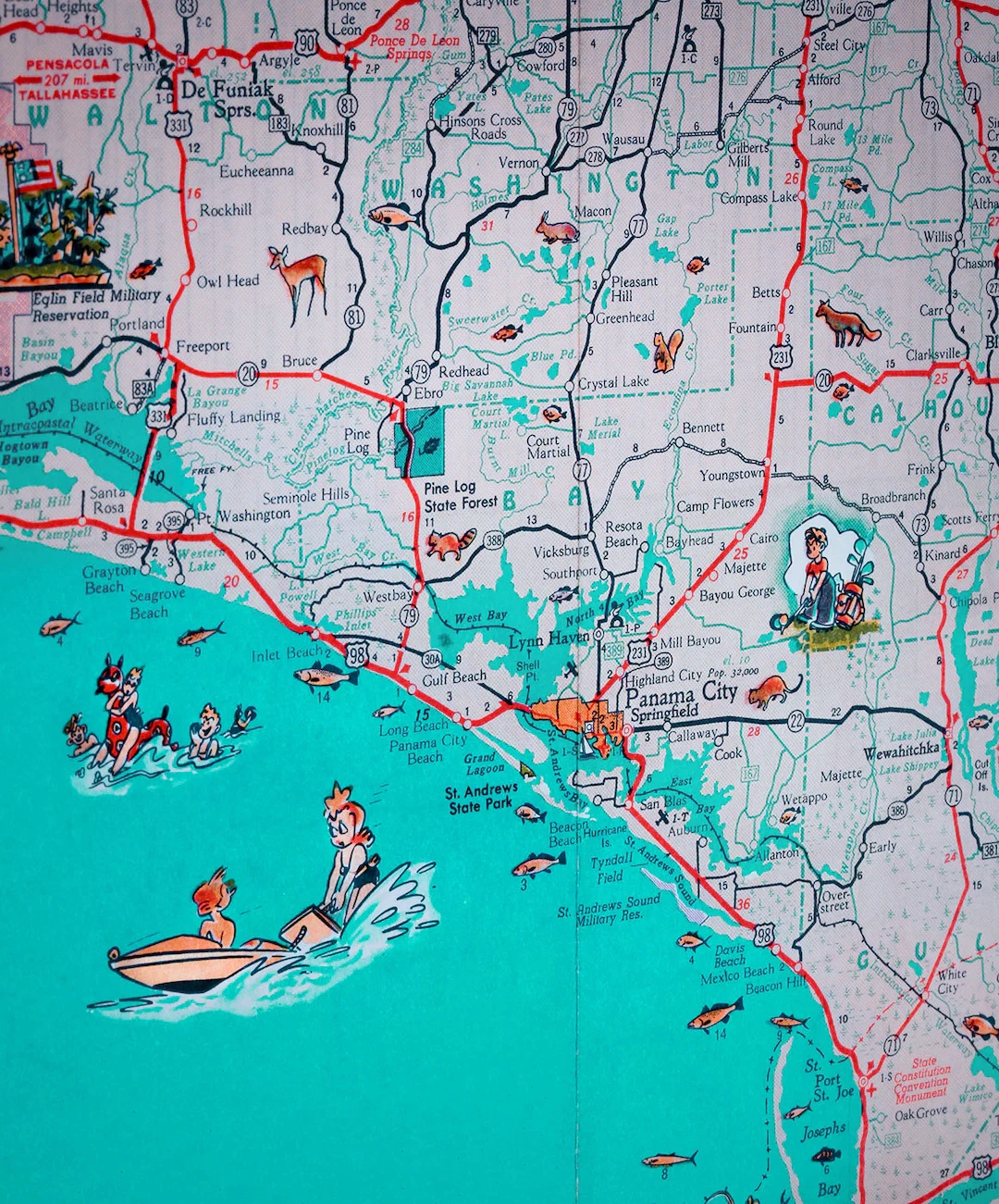 Panama City St Joe Florida Panhandle Beach Retro Map Print Funky Vintage Turquoise Photo Seagrove Beach Etsy