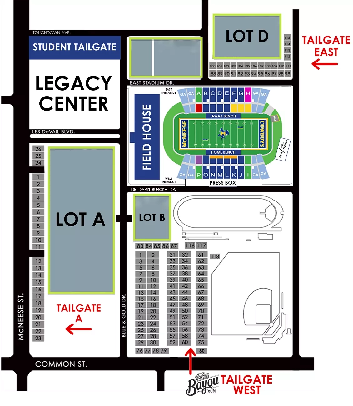 Parking Tailgating Stadium Map McNeese State University Athletics