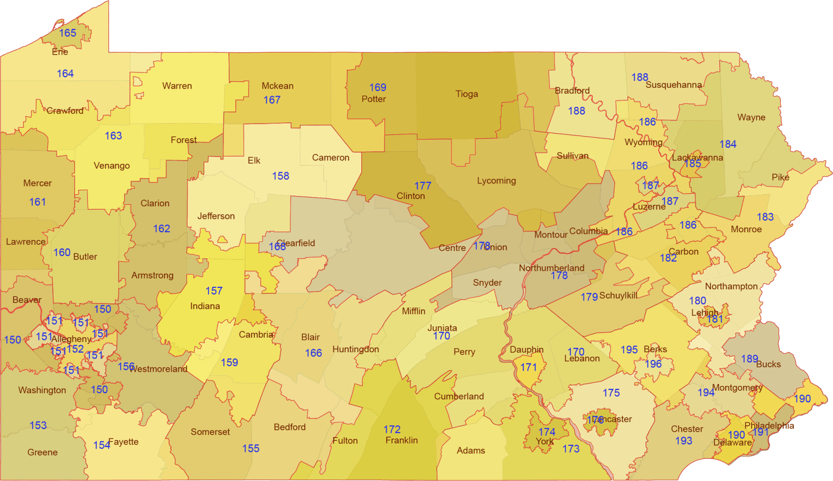Pennsylvania 3 Digit ZIP Code Map Counties Vector Map