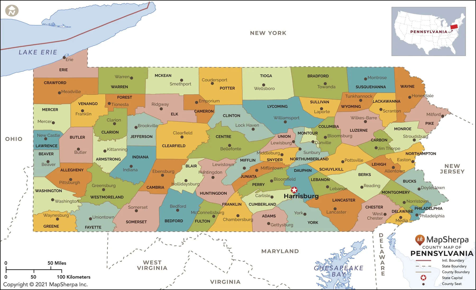 Pennsylvania County Map American Map Store Pennsylvania County Map American Map Store