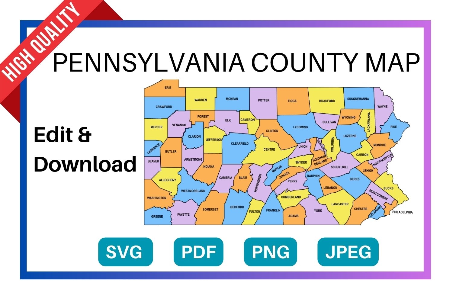 Pennsylvania County Map Editable Printable State County Maps