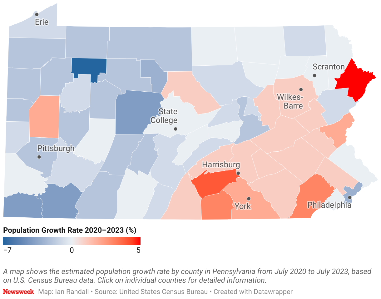 Pennsylvania Map Shows Which Counties Are Gaining Losing Population Newsweek