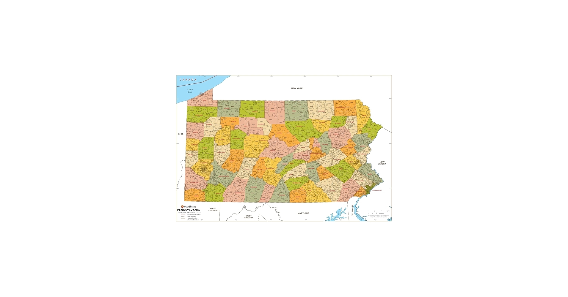 pa county map with zip codes