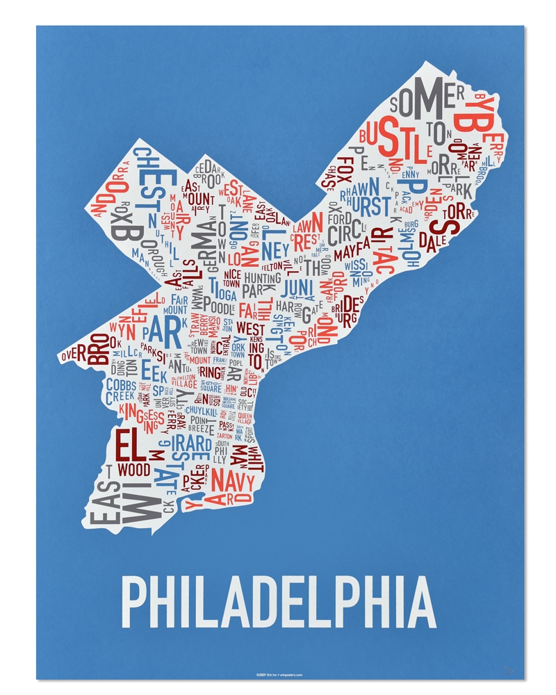 Philadelphia Neighborhood Map 18 X 24 Multi Color Screenprint Philadelphia Neighborhood Map 18 X 24 Multi Color Screenprint