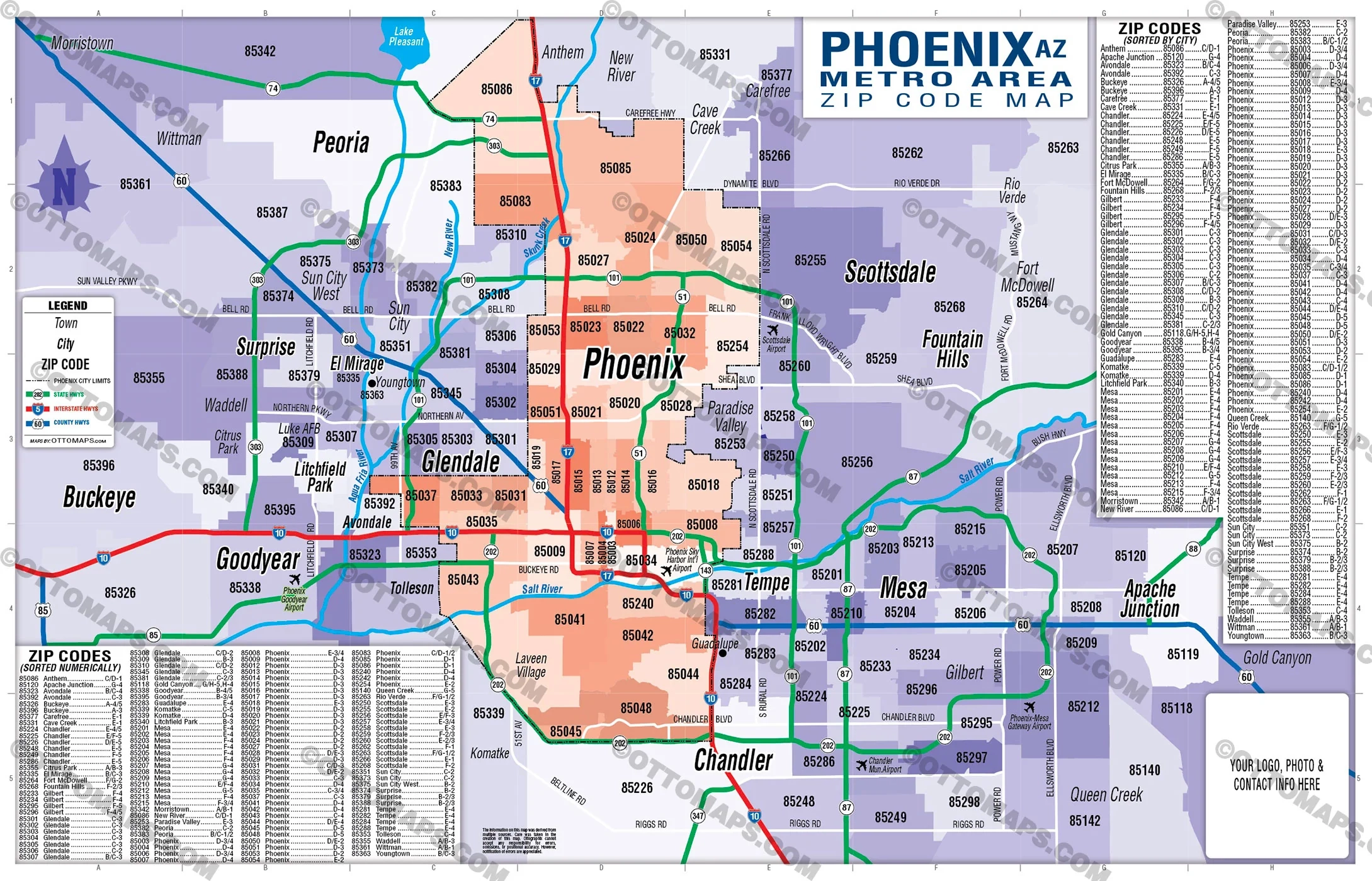 Phoenix Metro Area Zip Code Map Cities Colored FILES PDF And AI Otto Maps