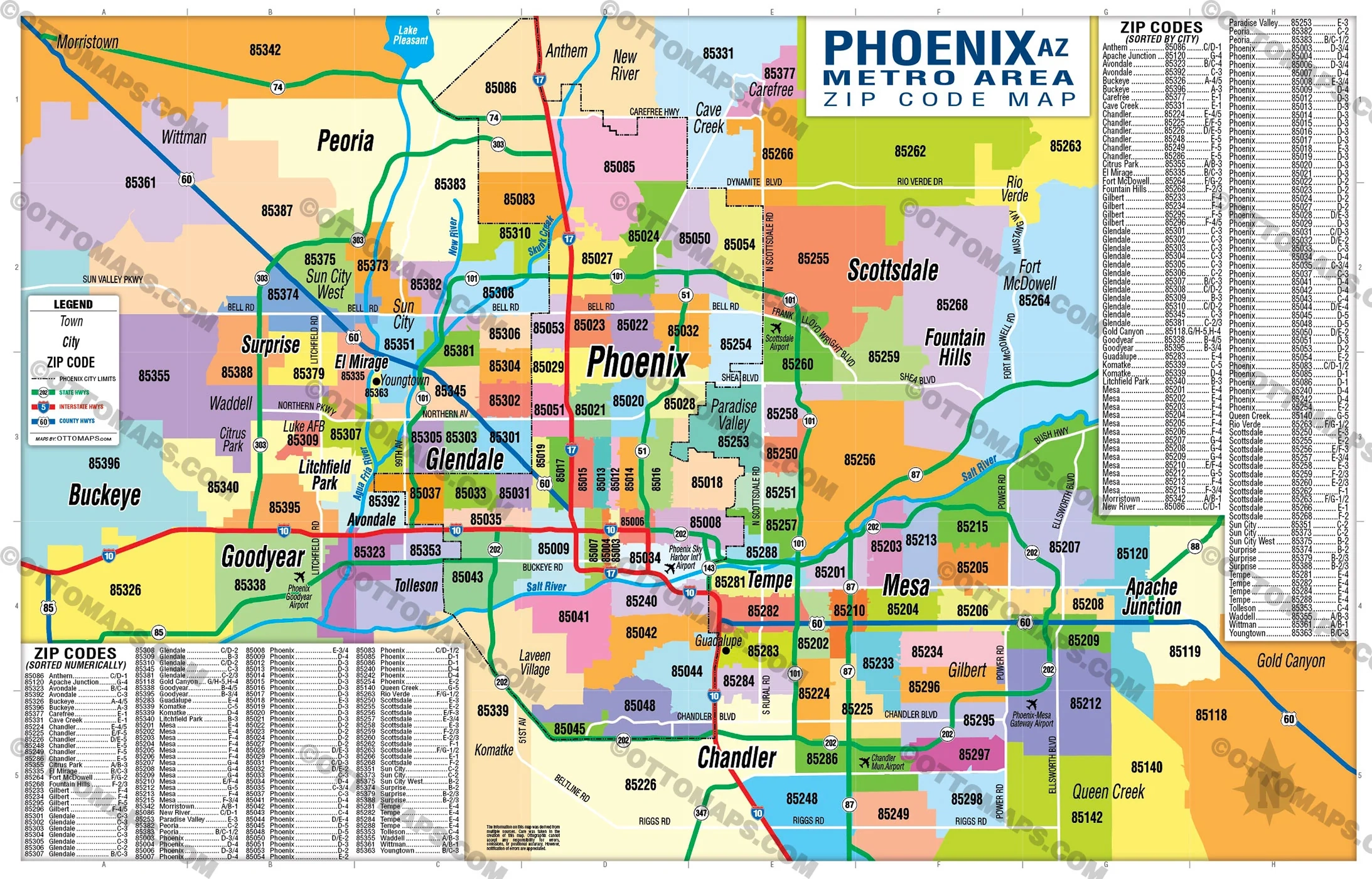 Phoenix Metro Area Zip Code Map Zip Codes Colored FILES PDF And Otto Maps