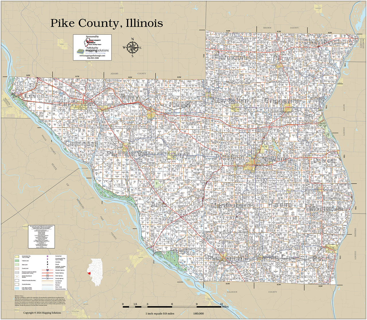 Pike County Illinois 2024 Wall Map Mapping Solutions