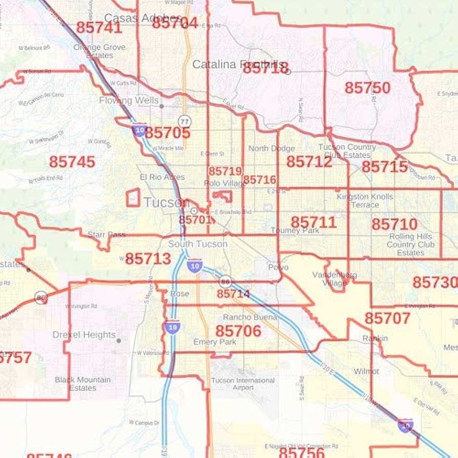 Pima County Arizona Zip Codes 48 X 36 Paper Wall Map Amazon ca Office Products
