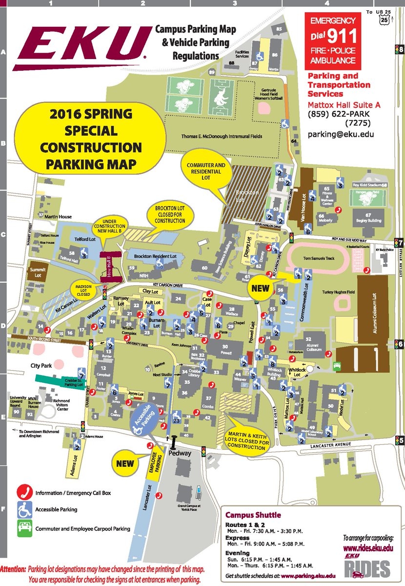 Please Note Changes To EKU Parking Map Addt l Handicapped Spots Along University Dr But Keith Lot Is Now Closed