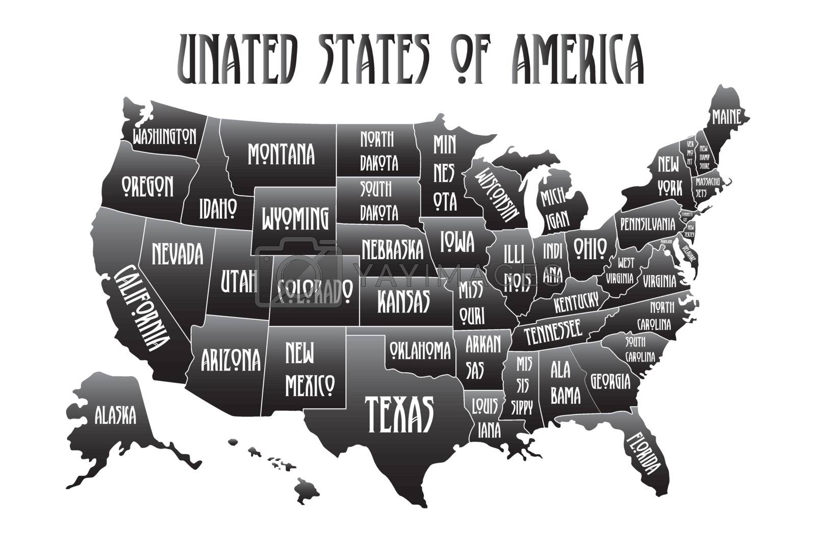 Poster Map Of United States Of America With State Names Black And White Print Map Of USA For T shirt Poster Or Geographic Themes Hand drawn Black Map With States By Klerik78 Vectors 