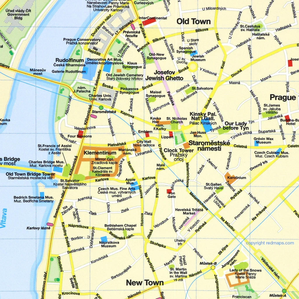 Prague Historic City Center Foldout Map Red Maps Prague Historic City Center Foldout Map Red Maps