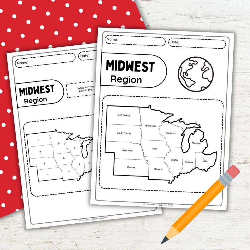 5 regions of the united states printable map