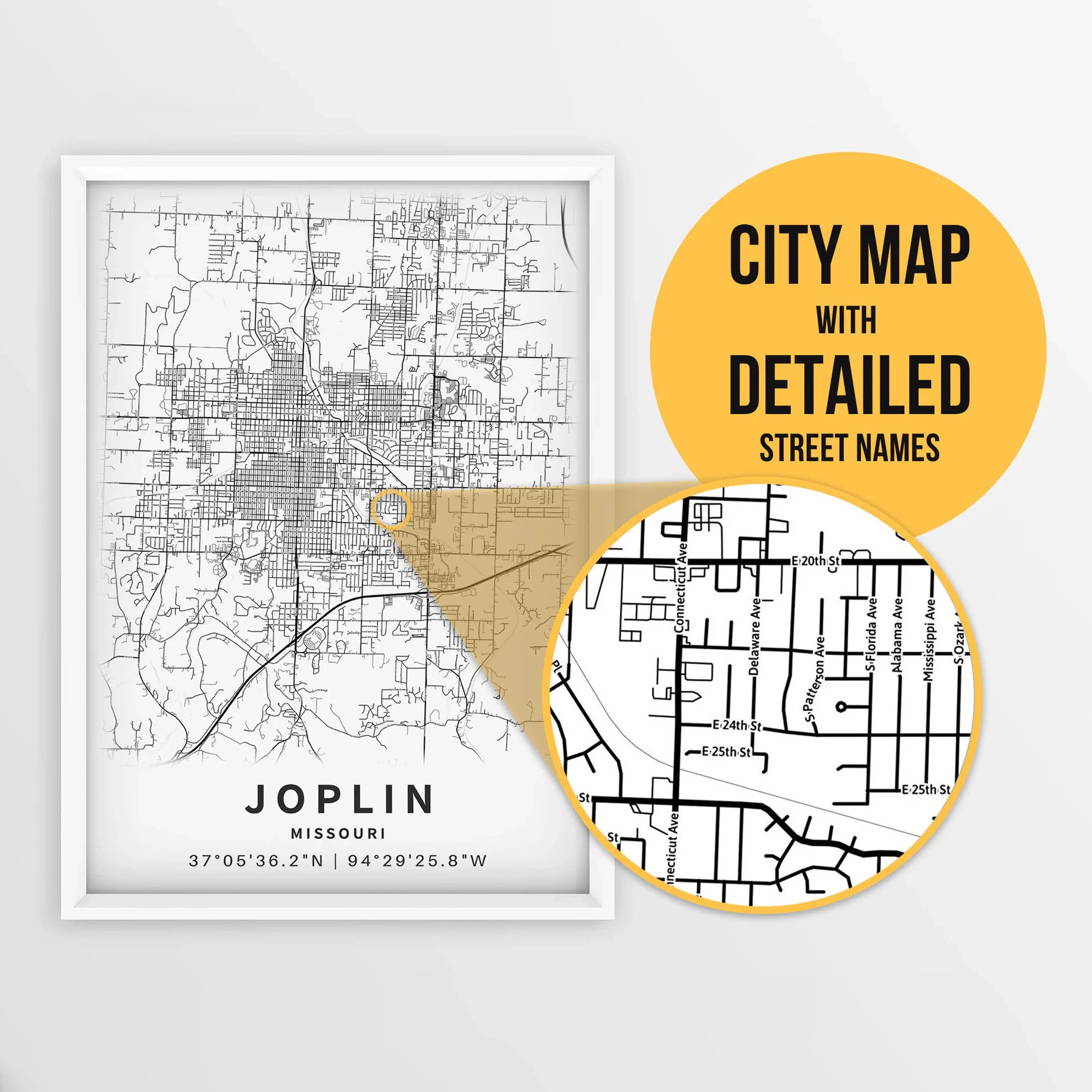 Printable Map Of Joplin Missouri USA With Street Names Instant Download City Map Travel Gift City Poster Road Map Print Etsy Hong Kong