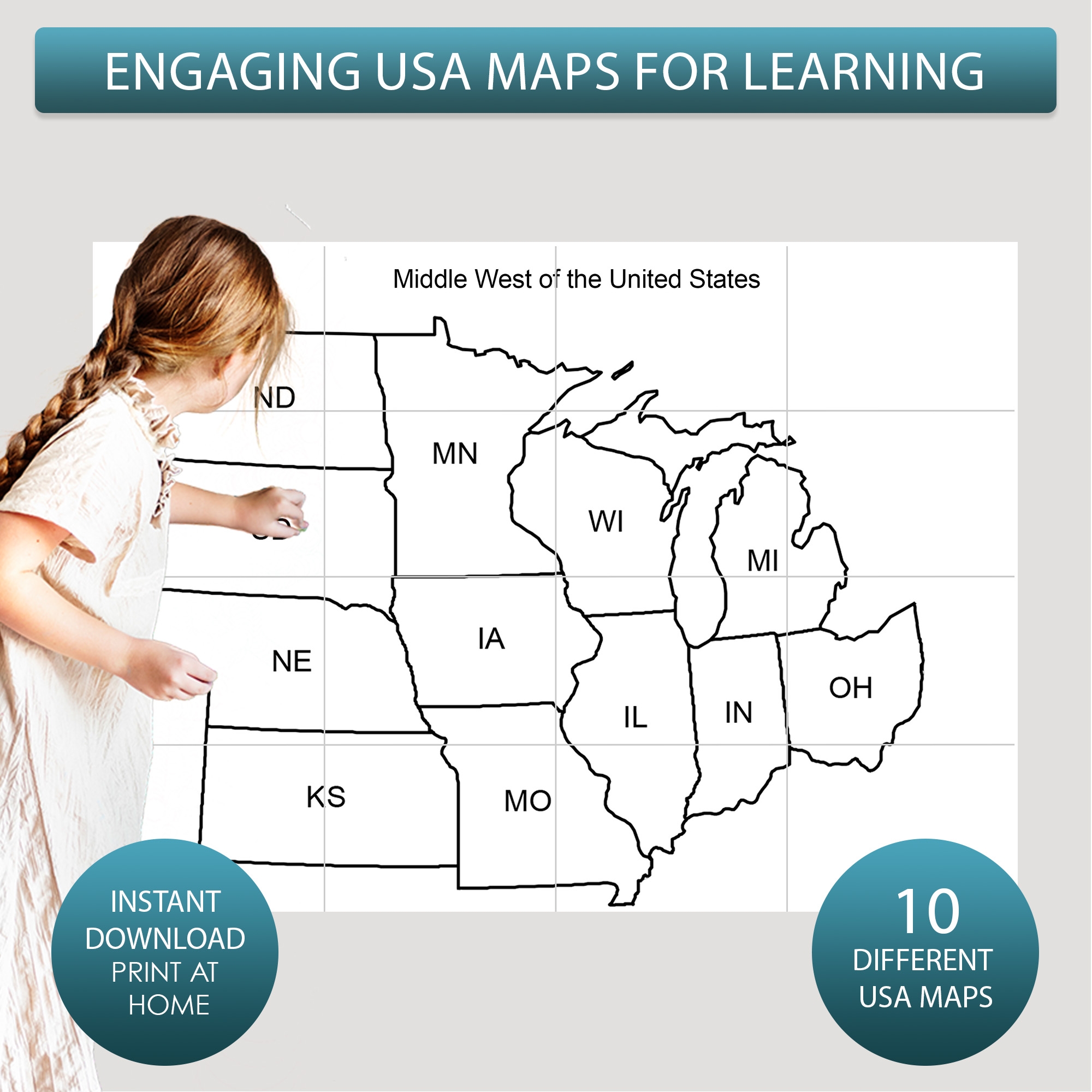 printable midwest states map printable midwest states map