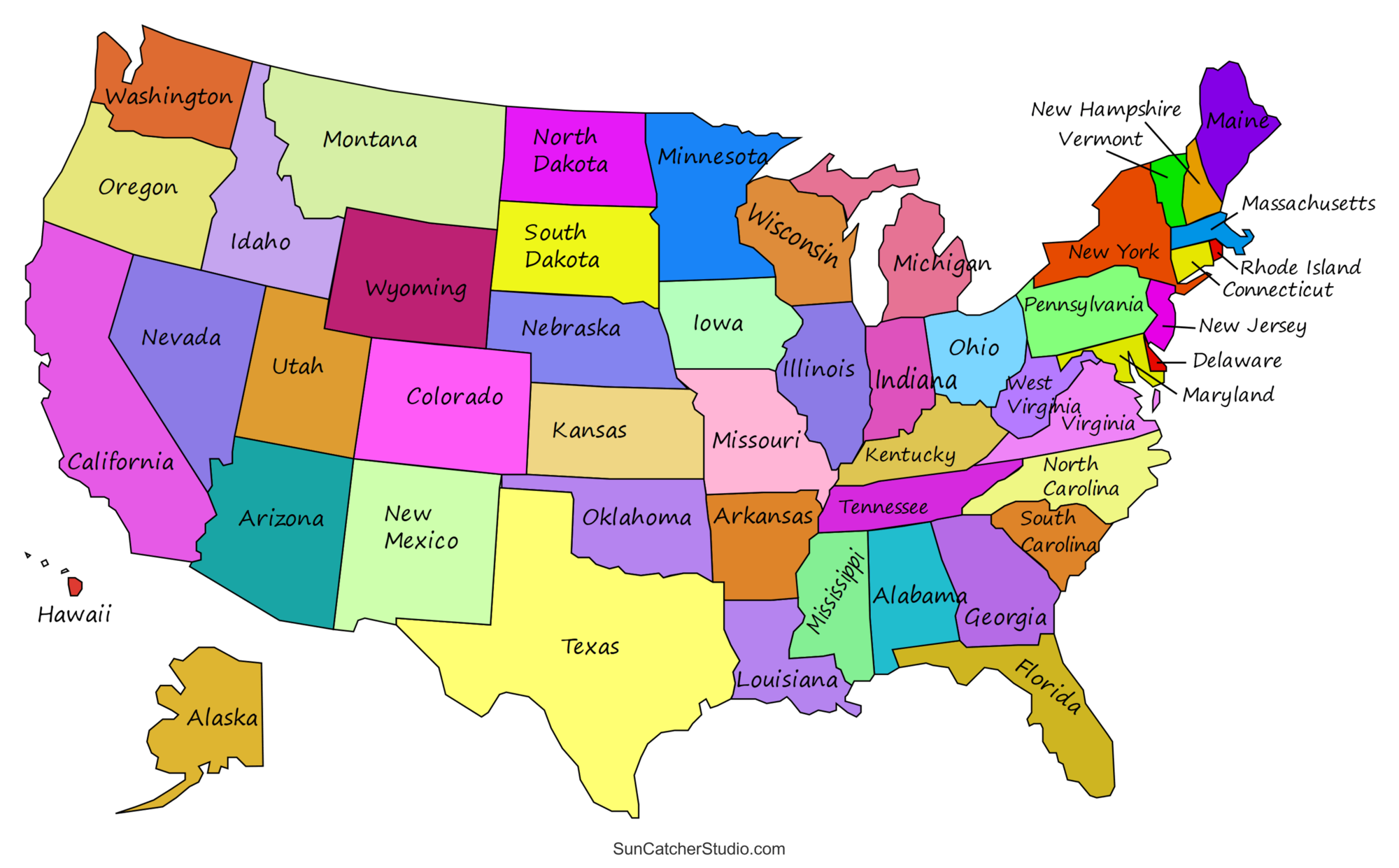 state map of usa printable