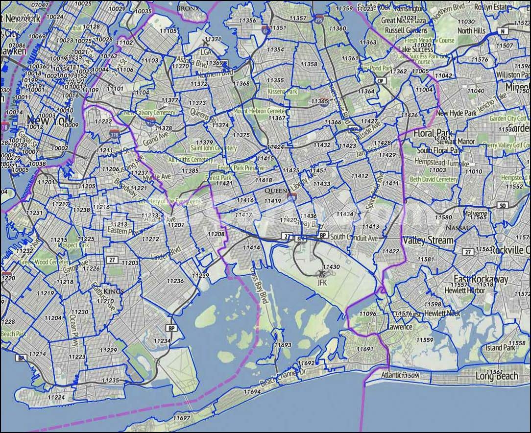 Queens ZIP Codes Map Queens County ZIP Codes Map New York 