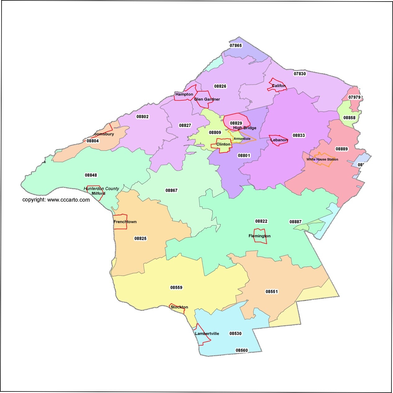 Raritan Township ZIP Codes Map Hunterdon County ZIP Codes Map New Jersey 