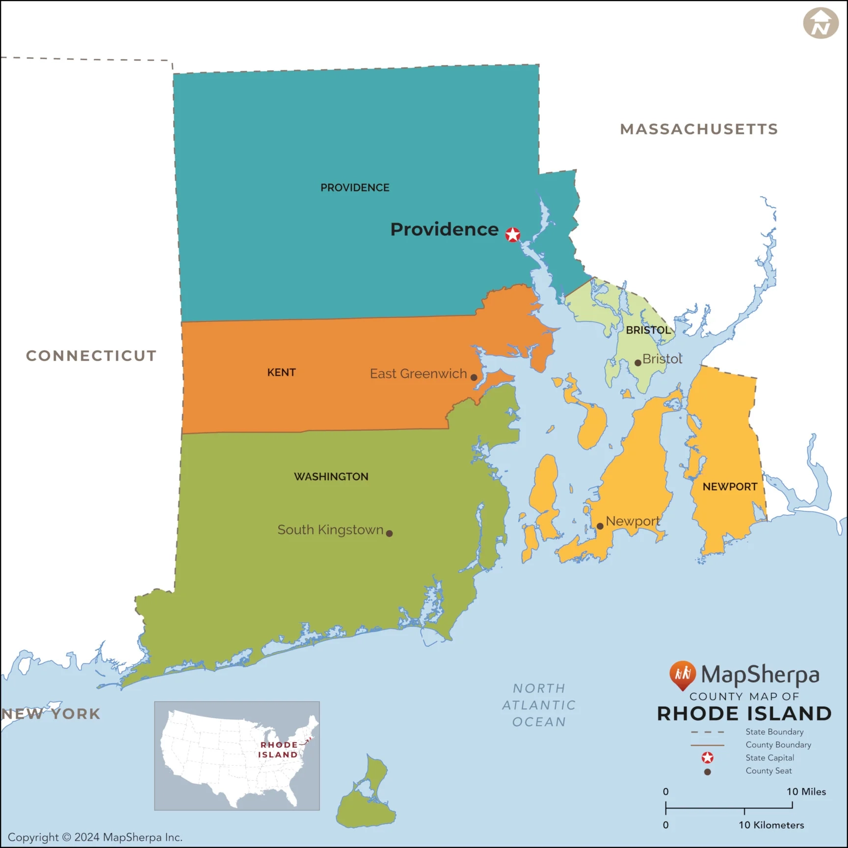 Rhode Island Counties Map American Map Store