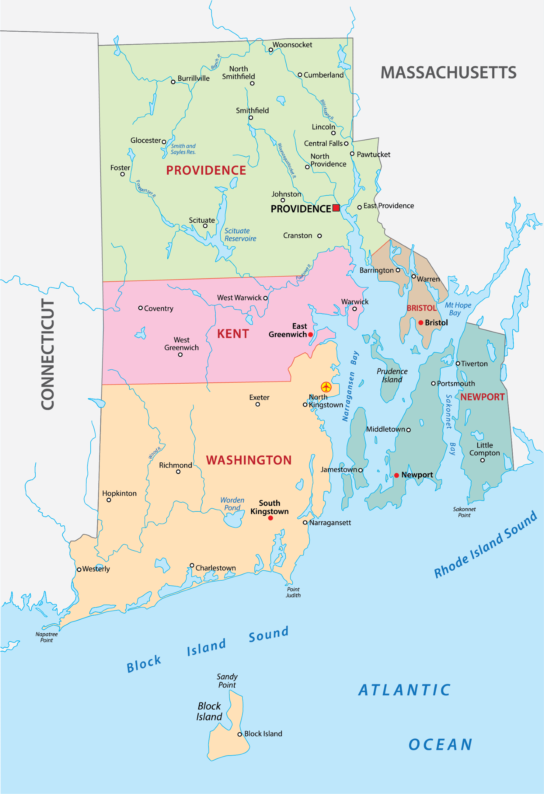 Rhode Island Counties Map Mappr