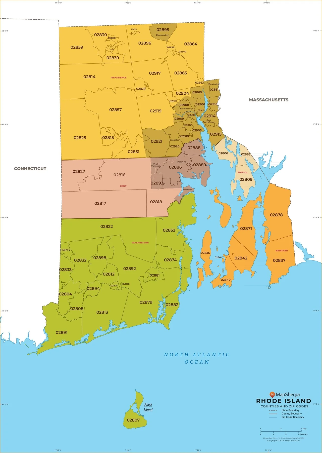 Rhode Island Zip Code Map With Counties American Map Store Rhode Island Zip Code Map With Counties American Map Store