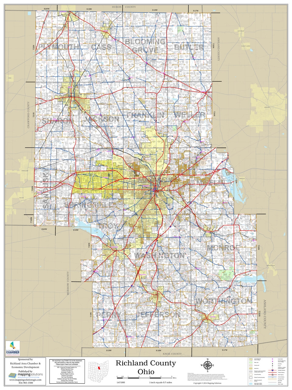 Richland County Ohio 2024 Wall Map Mapping Solutions