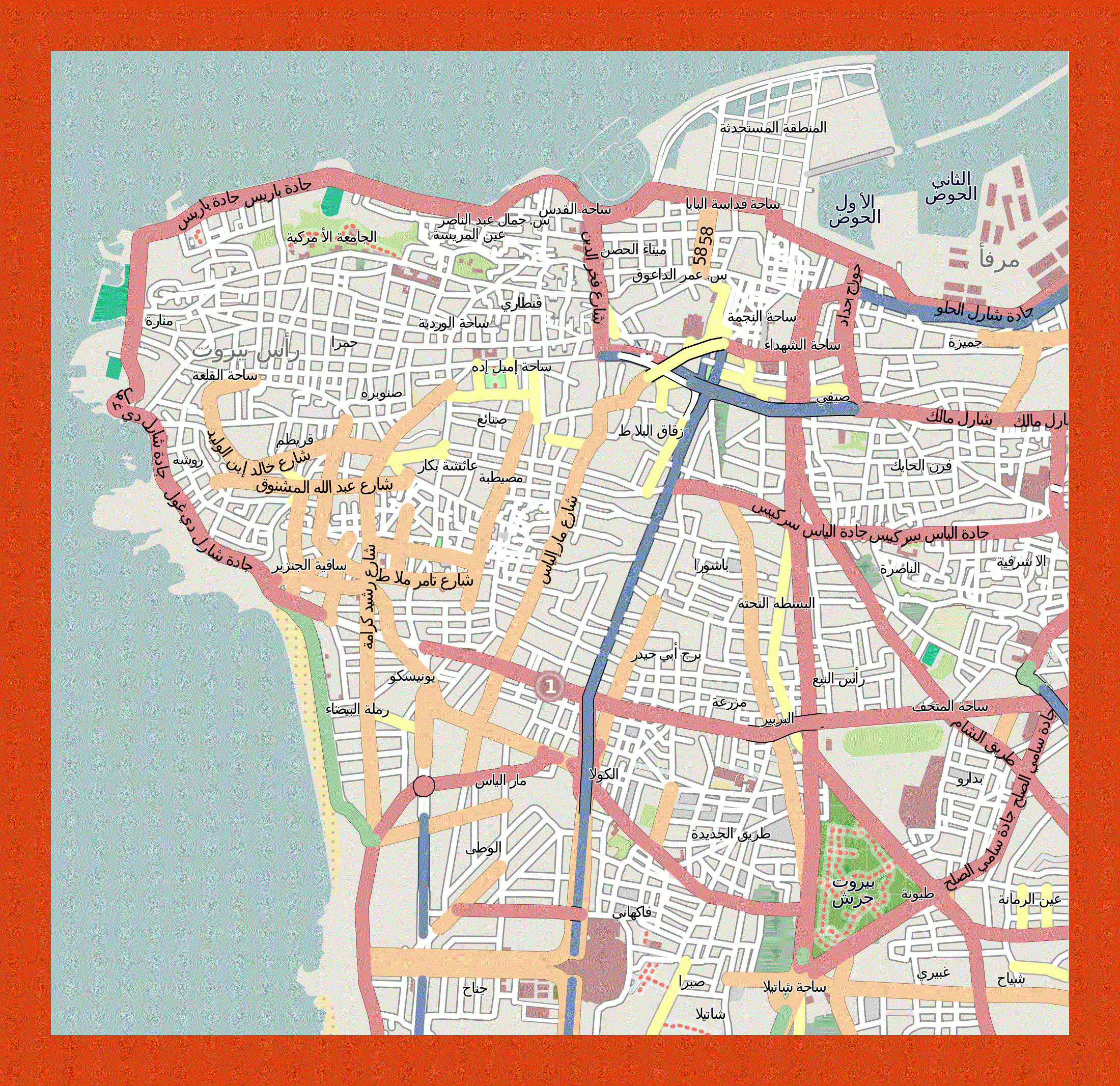 Road Map Of Central Part Of Beirut City Maps Of Beirut Maps Of Lebanon Maps Of Asia GIF Map Maps Of The World In GIF Format Maps Of The Whole World