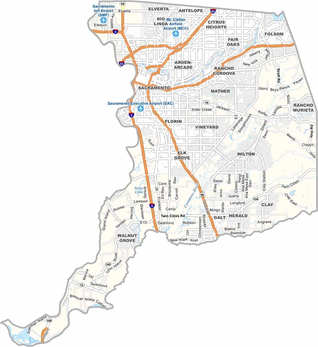 Sacramento County Map California US County Maps