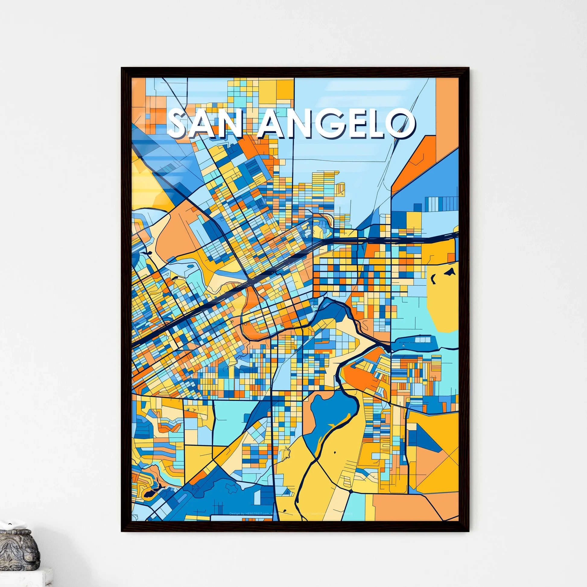 San Angelo Texas Vibrant Map Poster HEBSTREIT