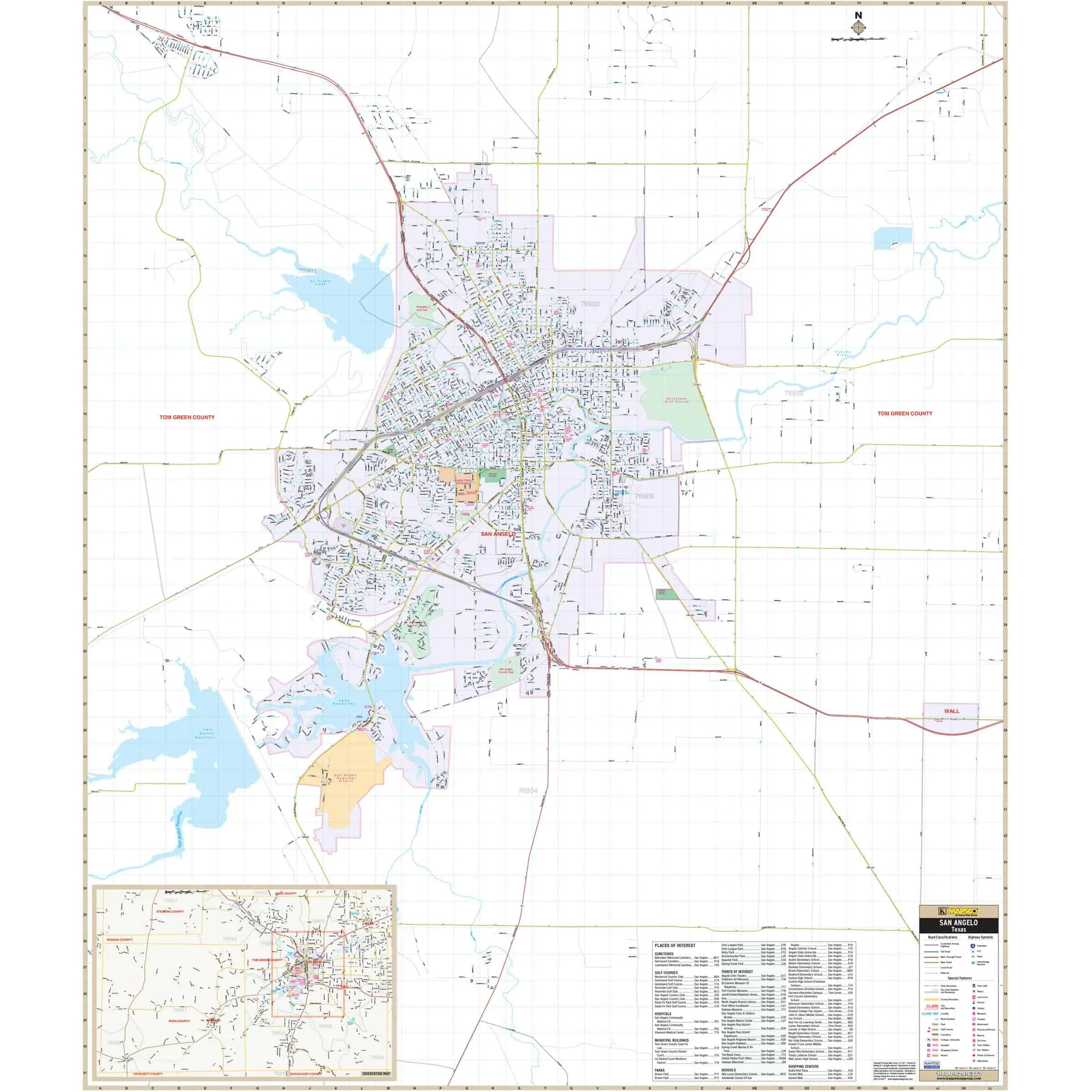 San Angelo TX Wall Map By Kappa The Map Shop