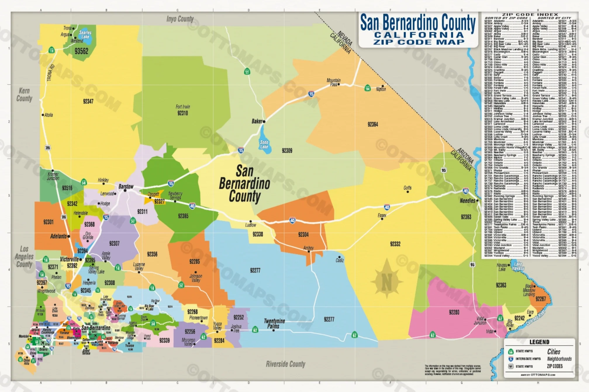 San Bernardino County Zip Code Map POSTER PRINTS Otto Maps