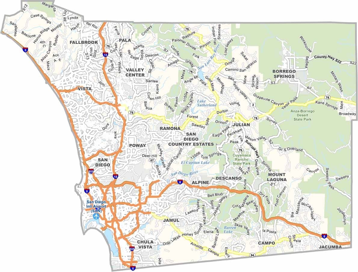 San Diego County Map California US County Maps