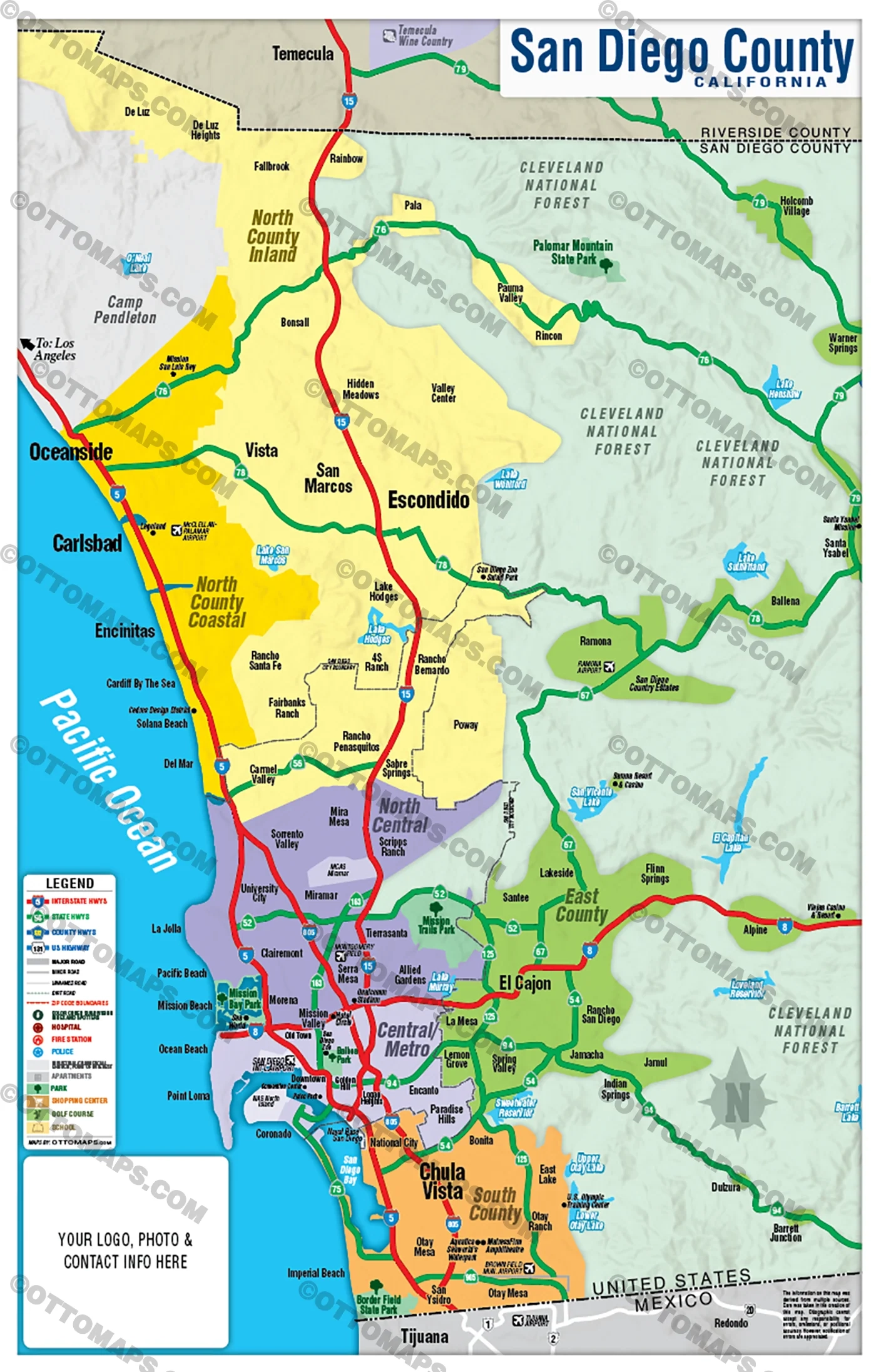 San Diego County Map COASTAL no Zip Codes FILES PDF And AI Ed Otto Maps