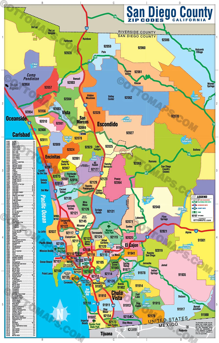 San Diego County Zip Code Map COASTAL Zips Colorized FILES PDF Otto Maps