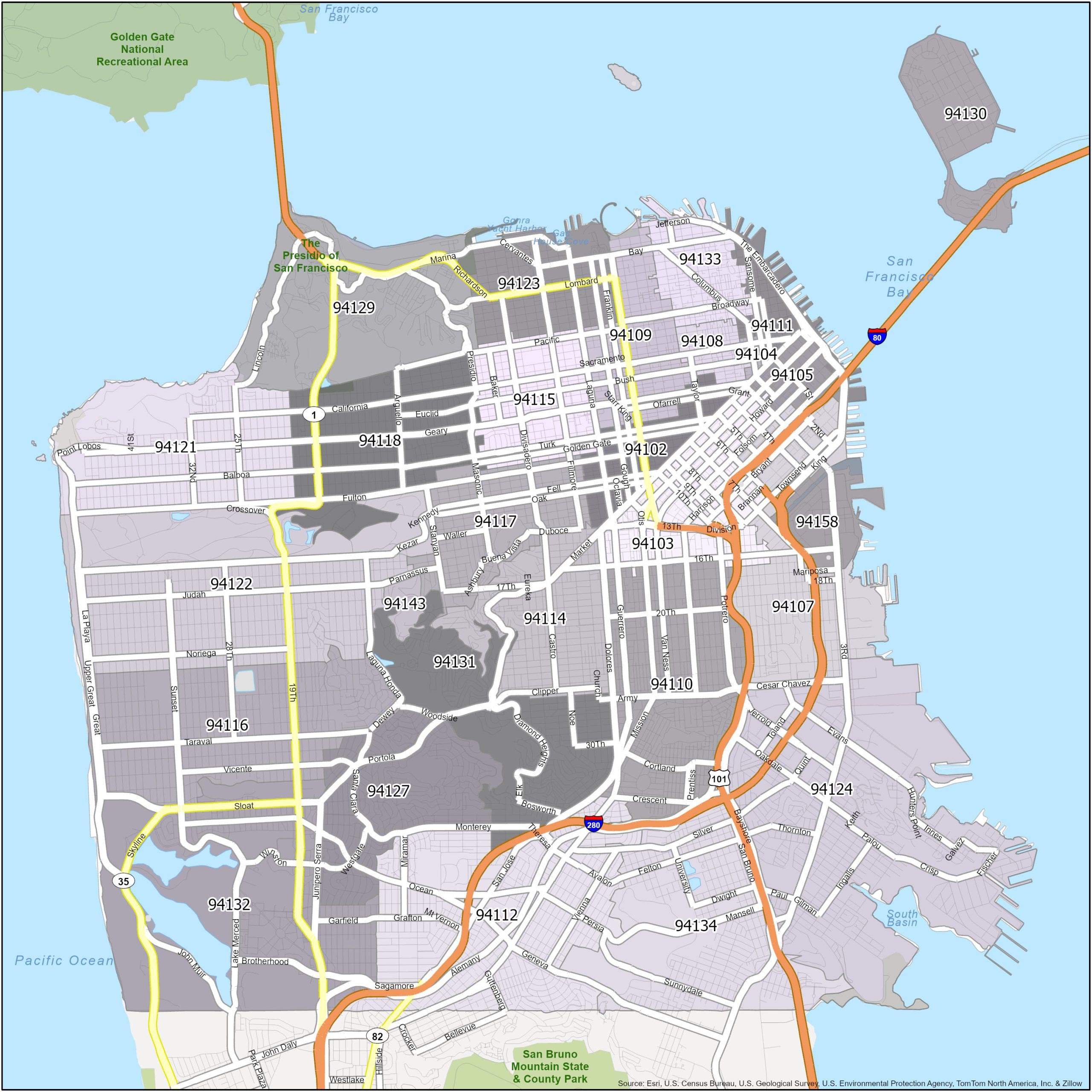 San Francisco Zip Code Map GIS Geography