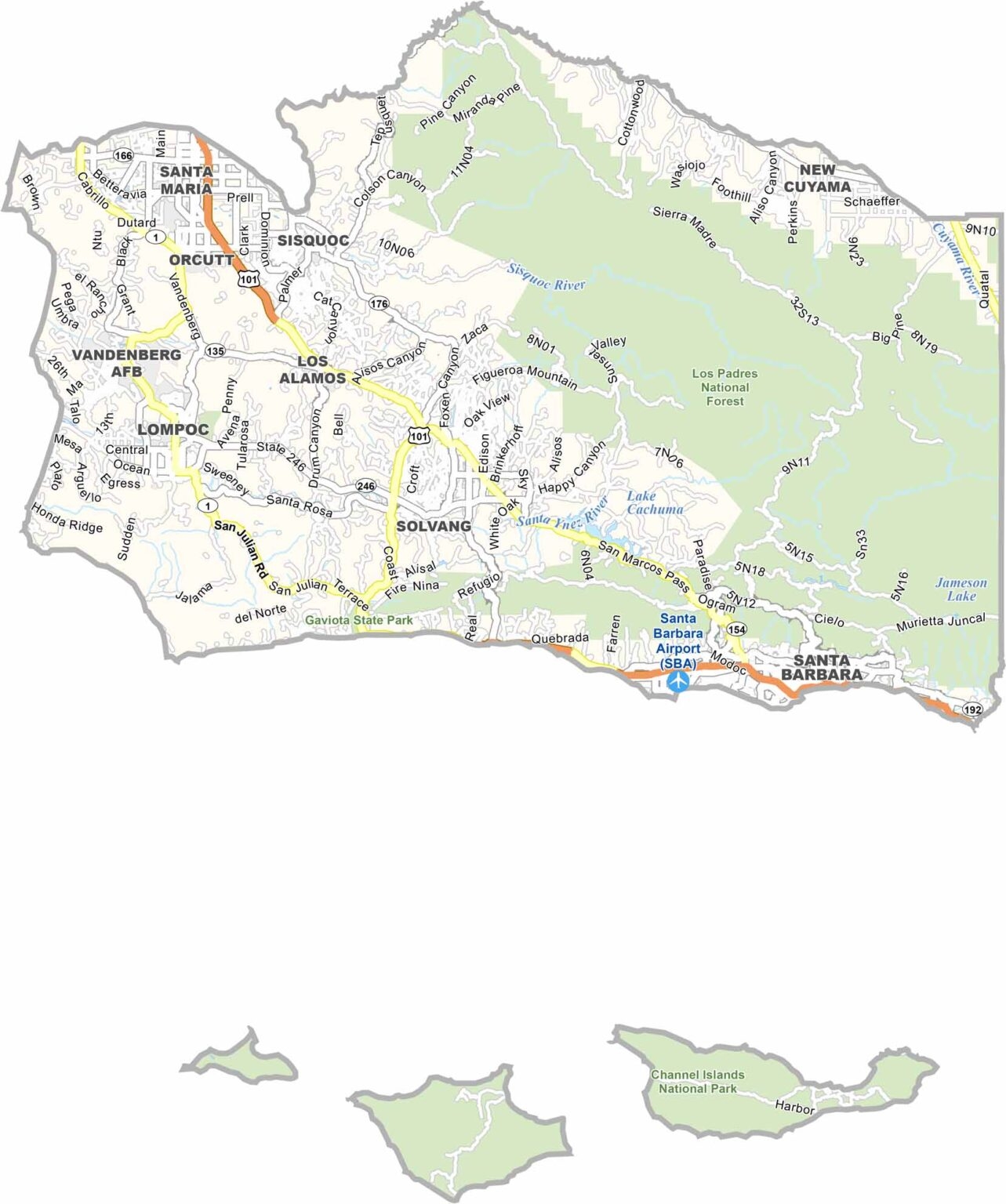 map of santa barbara county california map of santa barbara county california