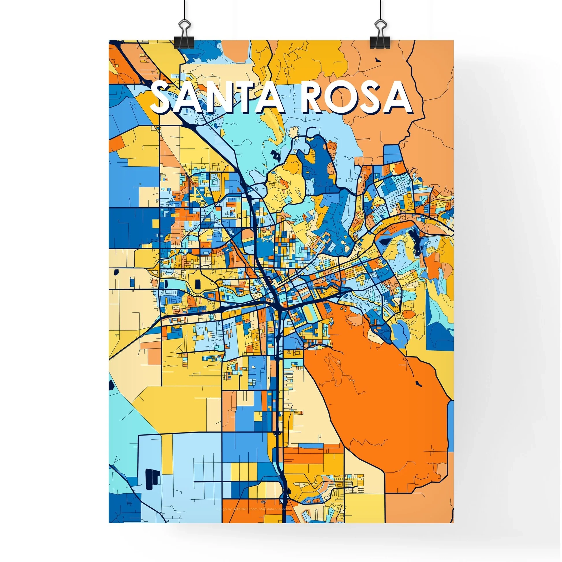 Santa Rosa California Vibrant Map Poster HEBSTREIT
