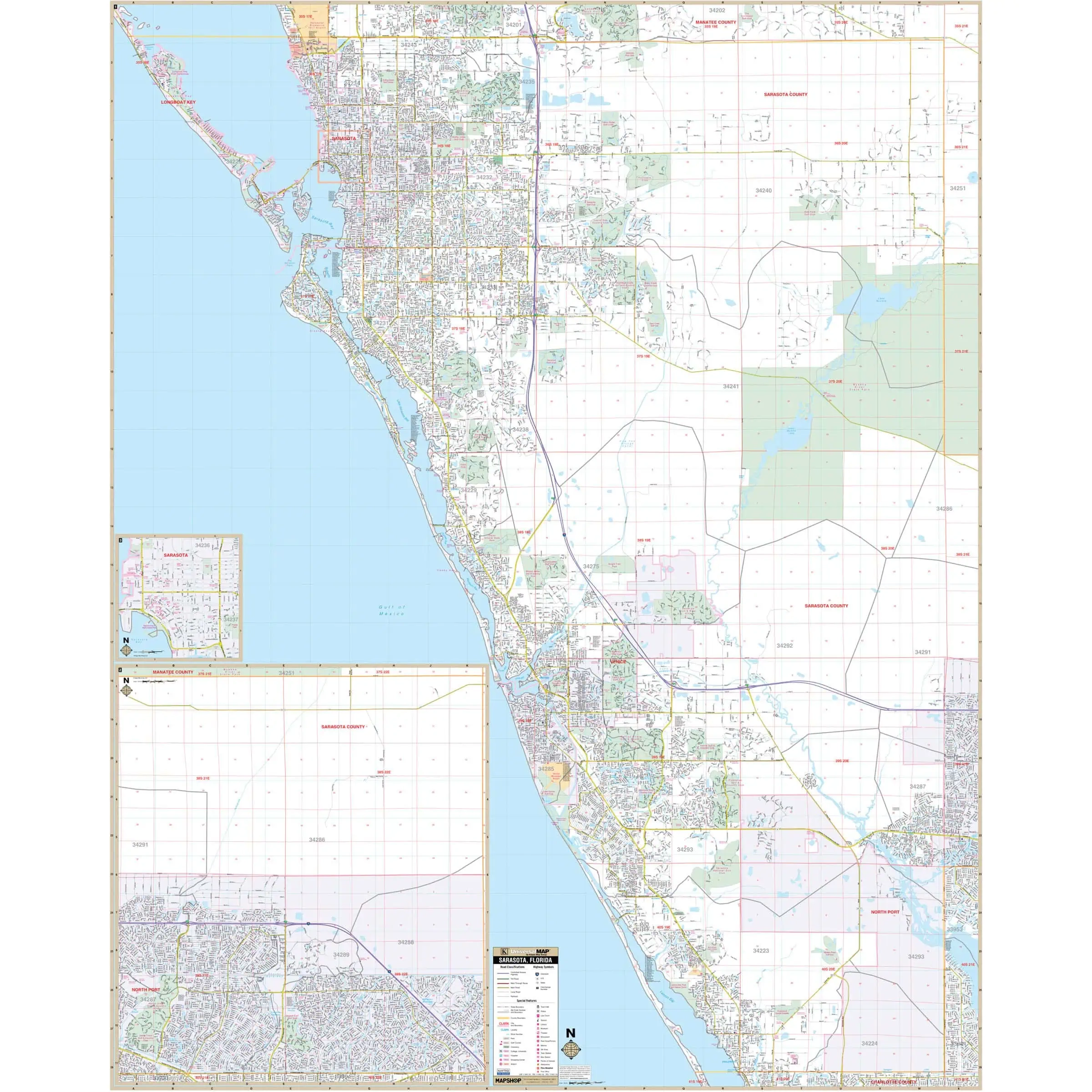 Sarasota County FL Wall Map By Kappa The Map Shop Sarasota County FL Wall Map By Kappa The Map Shop