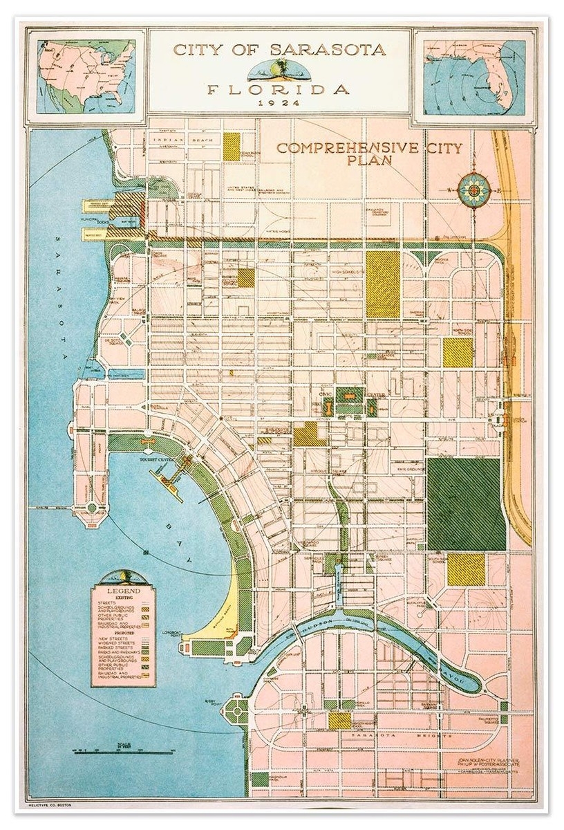 SARASOTA Florida General Plan City MAP Vintage Reprint Print Circa 1924 24x36 EBay