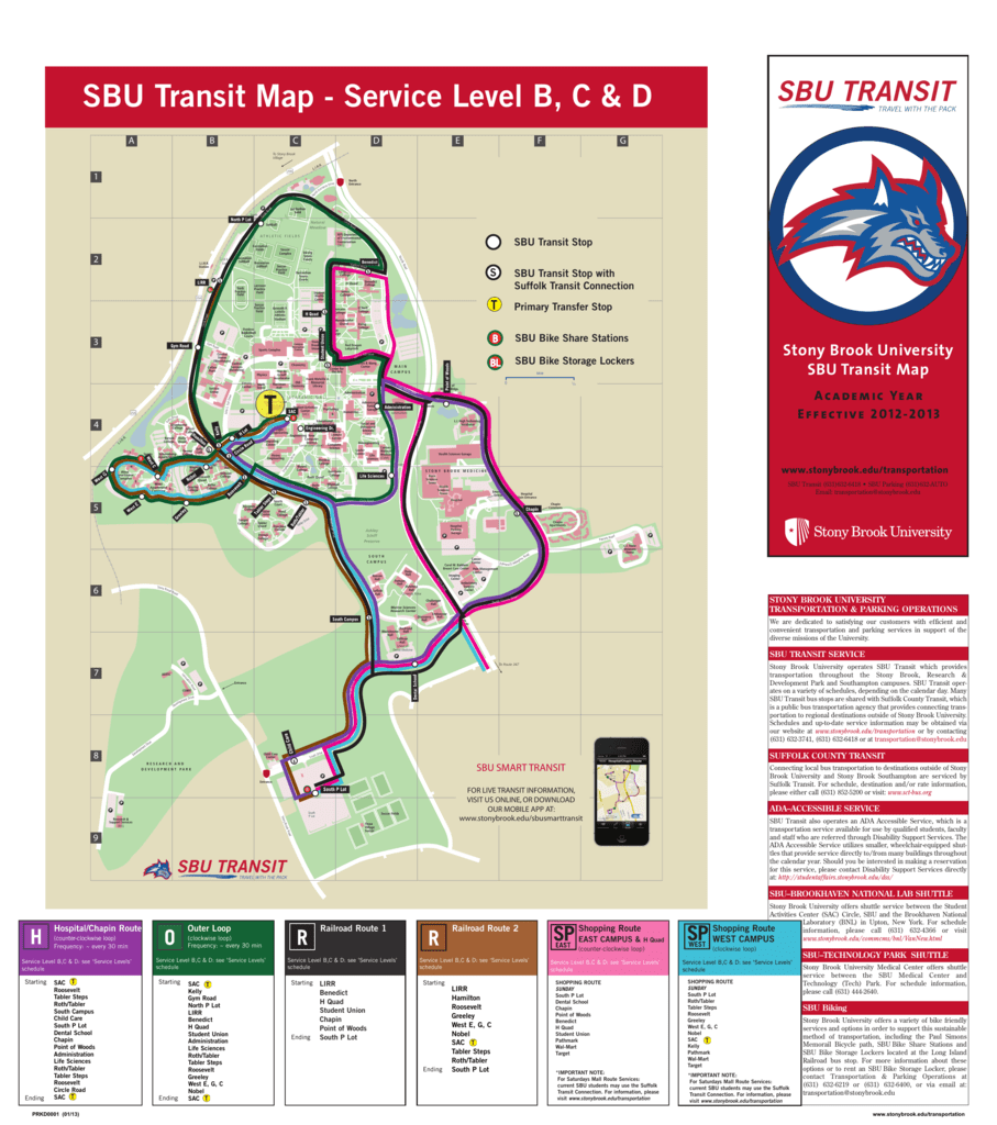 SBU Transit Map Stony Brook University Service Levels