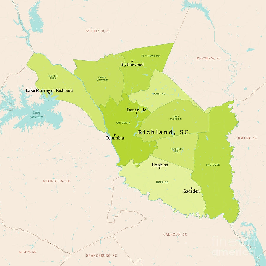 SC Richland County Vector Map Green By Frank Ramspott