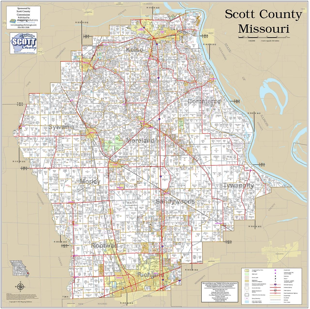 Scott County Missouri 2026 Wall Map Mapping Solutions